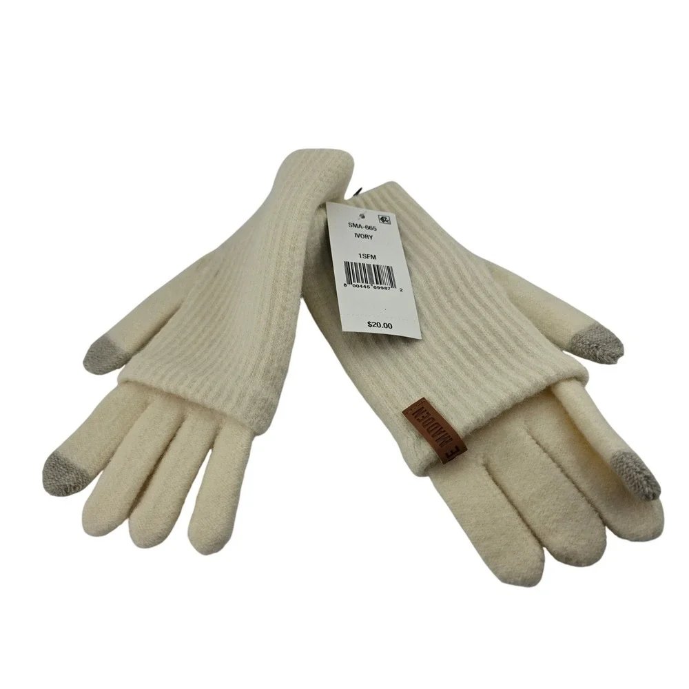 Steve Madden Ribbed Knit Touchscreen Gloves Ivory One Size NEW Minimalist Gift